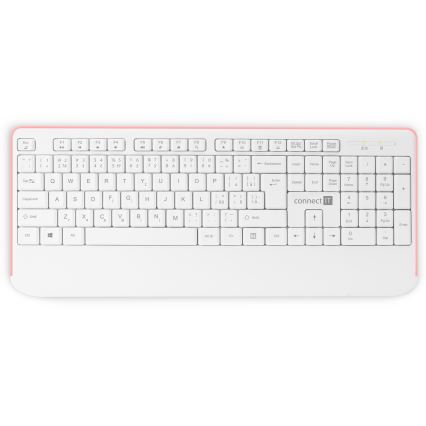 CONNECT IT CKM-7801-CS - Bezprzewodowa klawiatura i mysz 1200 DPI z lokalizacją CZ/SK 1xAAA + 1xAA biały/różowy