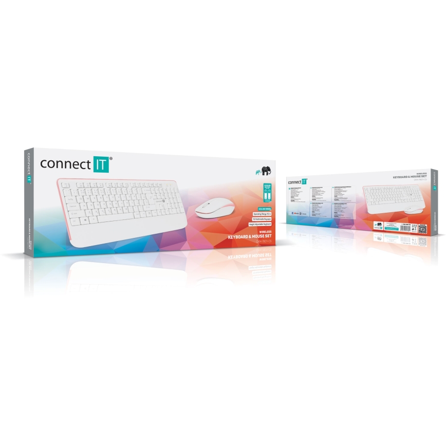 CONNECT IT CKM-7801-CS - Bezprzewodowa klawiatura i mysz 1200 DPI z lokalizacją CZ/SK 1xAAA + 1xAA biały/różowy