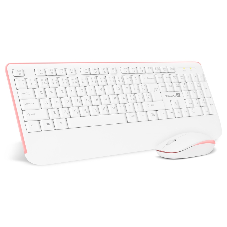 CONNECT IT CKM-7801-CS - Bezprzewodowa klawiatura i mysz 1200 DPI z lokalizacją CZ/SK 1xAAA + 1xAA biały/różowy