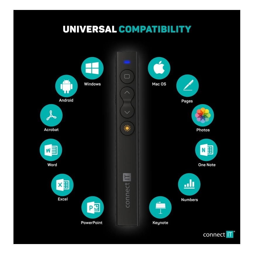 CONNECT IT CLP-2050-BK - Bezprzewodowy pilot prezentacyjny z wskaźnikiem laserowym 1xAAA
