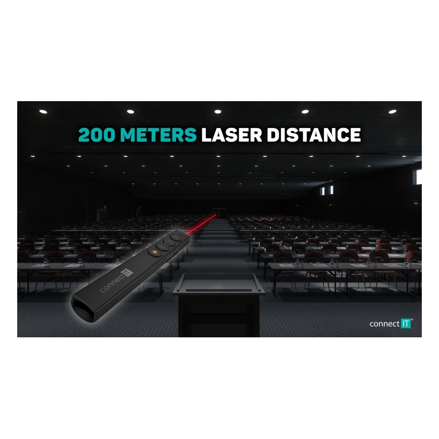 CONNECT IT CLP-2050-BK - Bezprzewodowy pilot prezentacyjny z wskaźnikiem laserowym 1xAAA