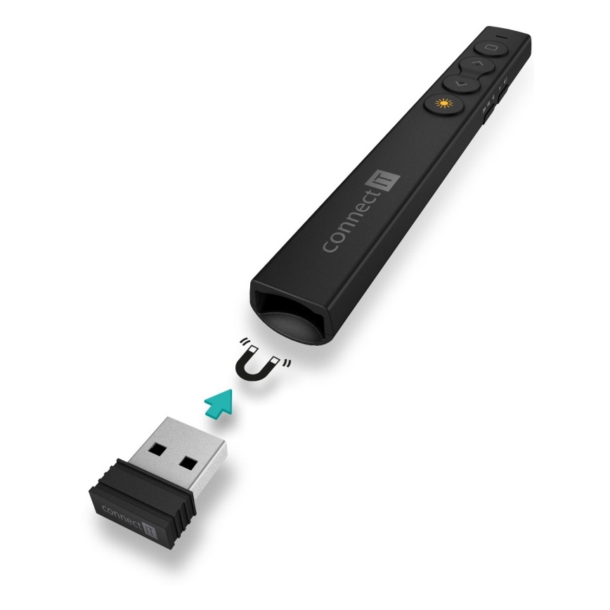 CONNECT IT CLP-2050-BK - Bezprzewodowy pilot prezentacyjny z wskaźnikiem laserowym 1xAAA