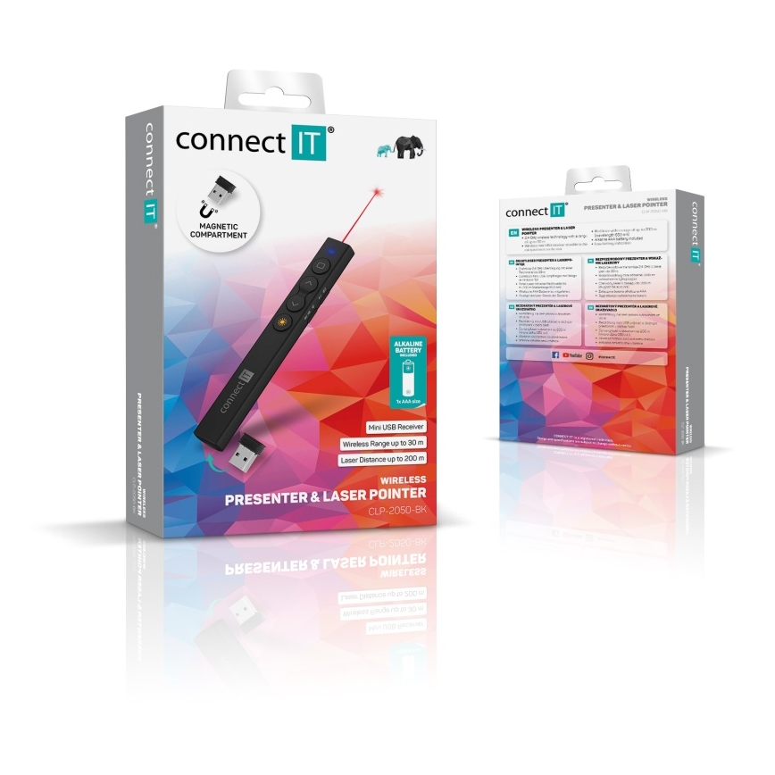 CONNECT IT CLP-2050-BK - Bezprzewodowy pilot prezentacyjny z wskaźnikiem laserowym 1xAAA