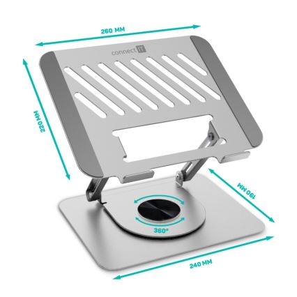 CONNECT IT CMF-2100-SL - Obrotowy stojak na laptopa srebrny