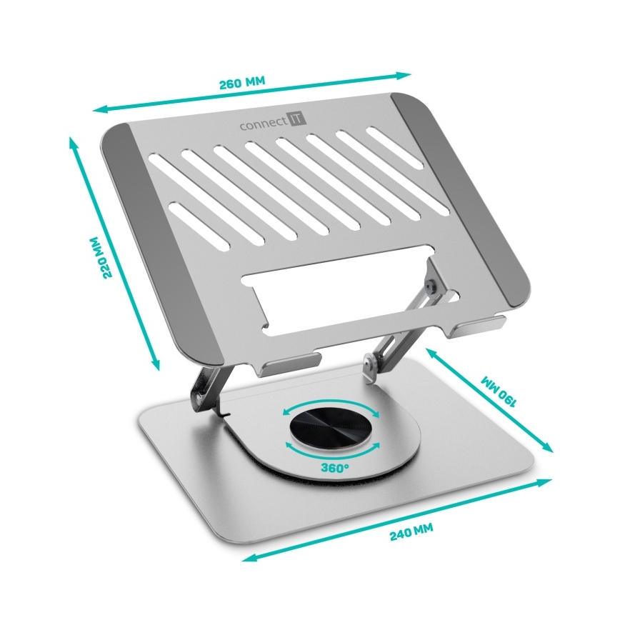 CONNECT IT CMF-2100-SL - Obrotowy stojak na laptopa srebrny