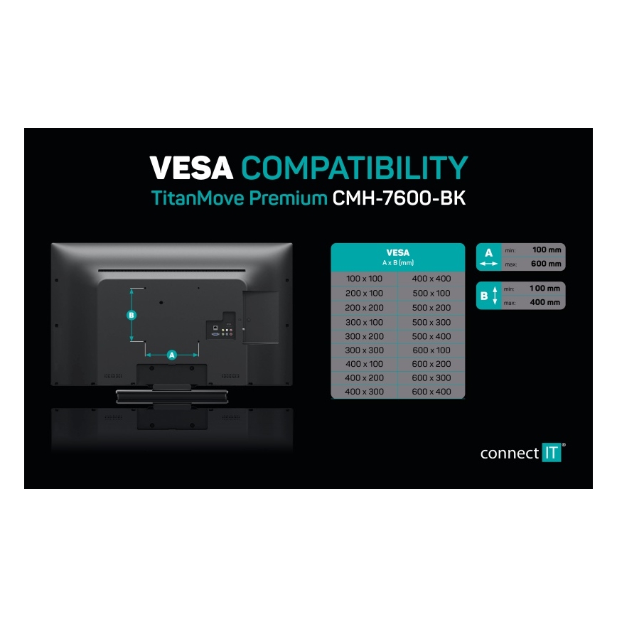 CONNECT IT CMH-7600-BK - Uchwyt ścienny do telewizora 32-70” czarny