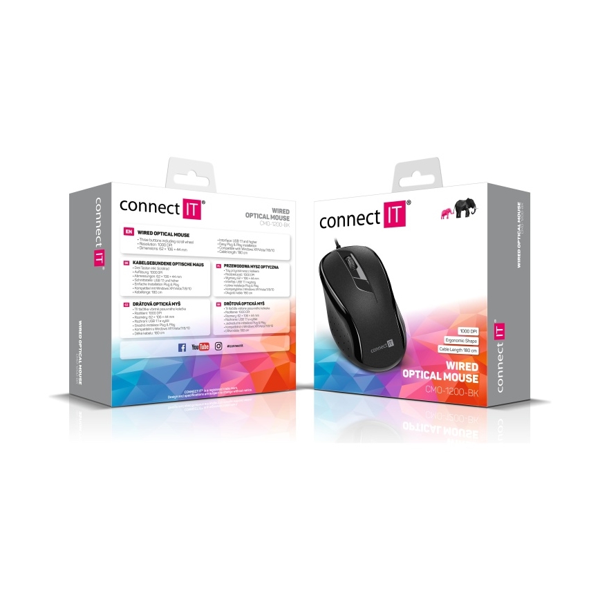 CONNECT IT CMO-1200-BK - Mysz przewodowa 1000 DPI czarna