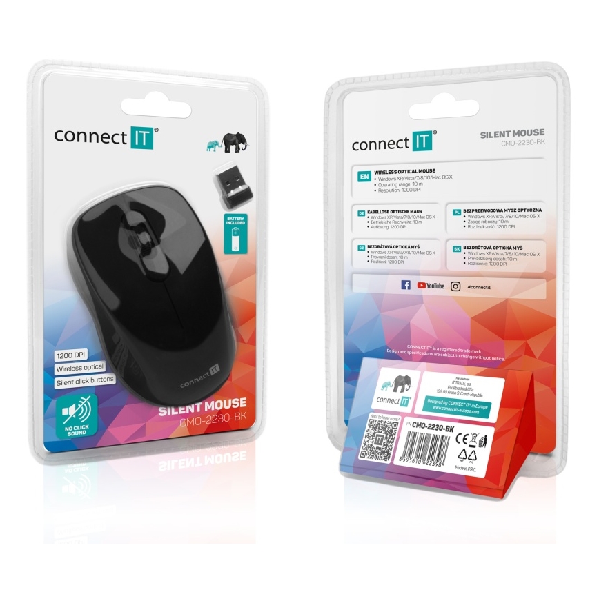 CONNECT IT CMO-2230-BK - Bezprzewodowa, cicha mysz MUTE 1200 DPI 1xAA czarna