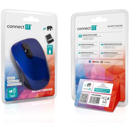 CONNECT IT CMO-2230-BL - Bezprzewodowa, cicha mysz MUTE 1200 DPI 1xAA czarna/niebieska