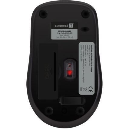 CONNECT IT CMO-2230-RD - Bezprzewodowa, cicha mysz MUTE 1200 DPI 1xAA czarna/czerwona