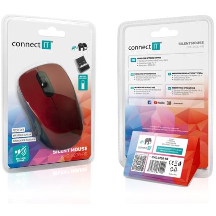 CONNECT IT CMO-2230-RD - Bezprzewodowa, cicha mysz MUTE 1200 DPI 1xAA czarna/czerwona