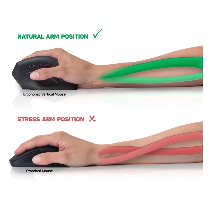 CONNECT IT CMO-2510-BK - Ergonomiczna pionowa mysz bezprzewodowa Verti Wireless 800/1200/1600 DPI 2xAAA czarna