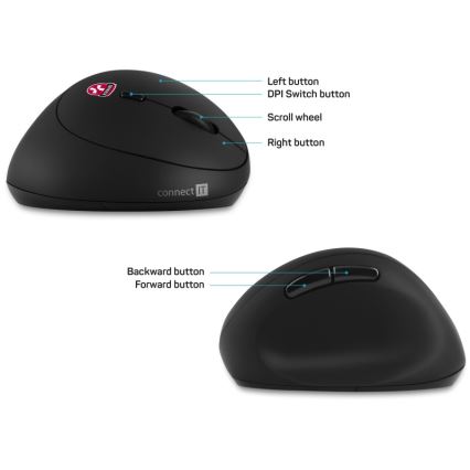 CONNECT IT CMO-2600-BK - Ergonomiczna bezprzewodowa mysz 800/1200/1600 DPI 1xAA czarna