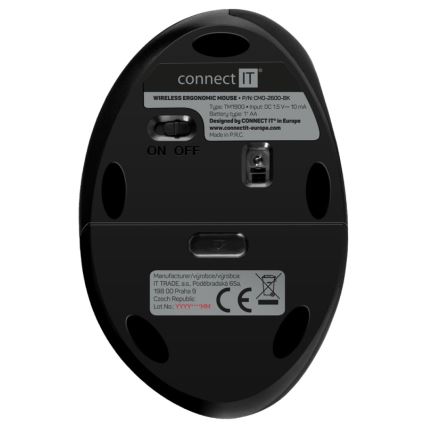CONNECT IT CMO-2600-BK - Ergonomiczna bezprzewodowa mysz 800/1200/1600 DPI 1xAA czarna