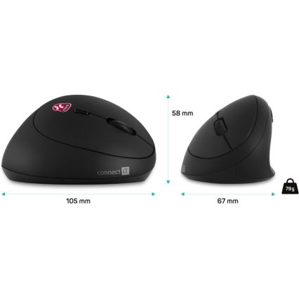 CONNECT IT CMO-2600-BK - Ergonomiczna bezprzewodowa mysz 800/1200/1600 DPI 1xAA czarna