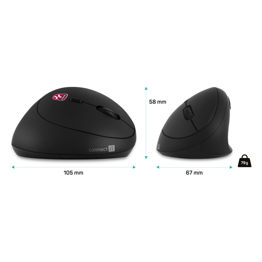 CONNECT IT CMO-2600-BK - Ergonomiczna bezprzewodowa mysz 800/1200/1600 DPI 1xAA czarna