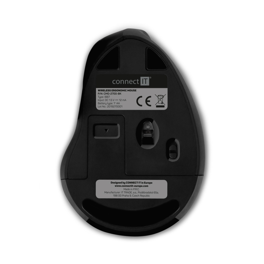 CONNECT IT CMO-2700-BK - Ergonomiczna mysz bezprzewodowa 800/1200/1600 DPI 1xAA czarna