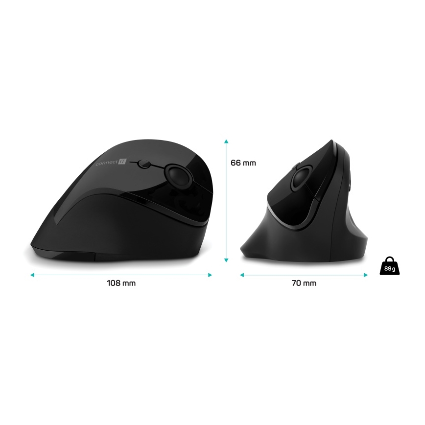 CONNECT IT CMO-2700-BK - Ergonomiczna mysz bezprzewodowa 800/1200/1600 DPI 1xAA czarna
