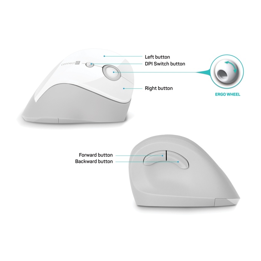 CONNECT IT CMO-2700-WH - Ergonomiczna mysz bezprzewodowa 800/1200/1600 DPI 1xAA biała