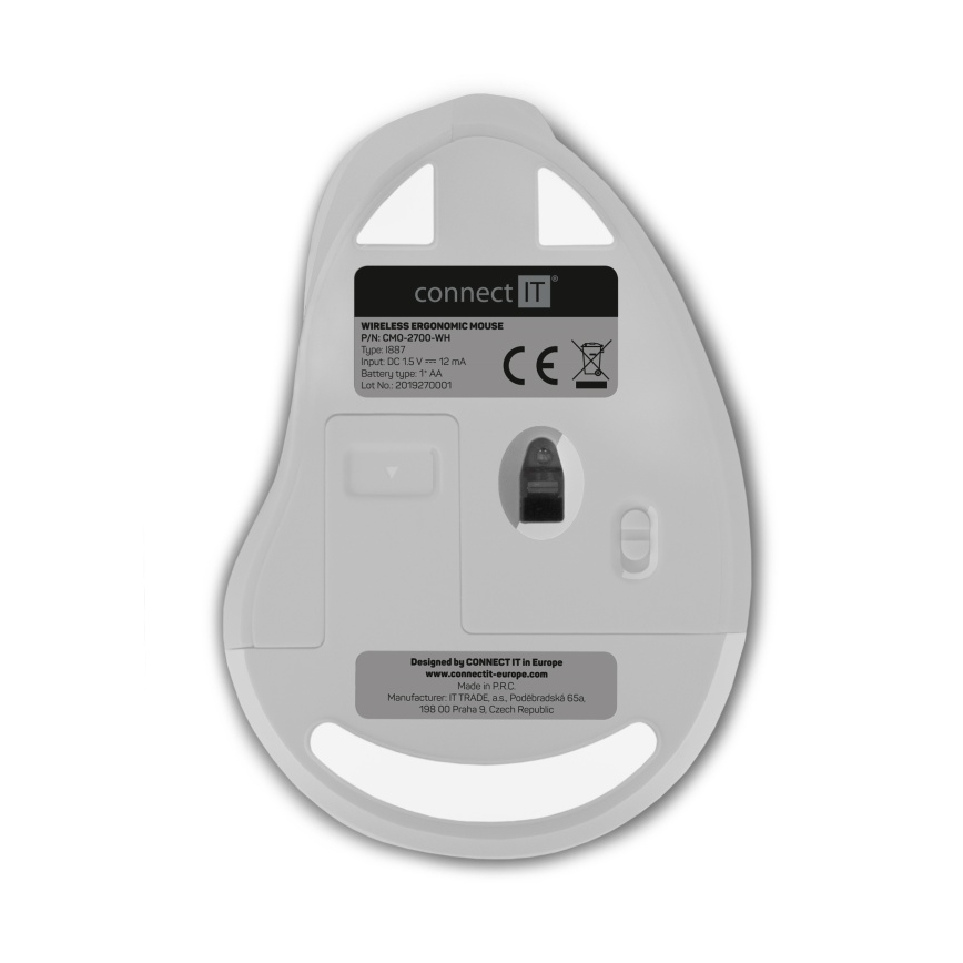 CONNECT IT CMO-2700-WH - Ergonomiczna mysz bezprzewodowa 800/1200/1600 DPI 1xAA biała