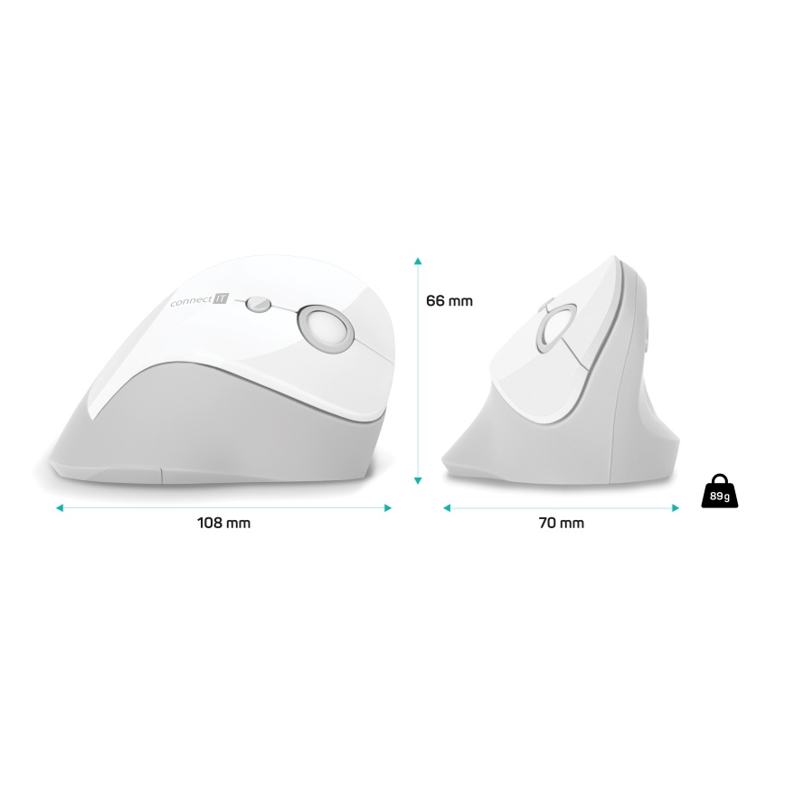 CONNECT IT CMO-2700-WH - Ergonomiczna mysz bezprzewodowa 800/1200/1600 DPI 1xAA biała