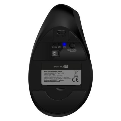 CONNECT IT CMO-2880-BK - Ergonomiczna bezprzewodowa mysz Verti TriMode 1000/1600/2400 DPI 2xAAA czarna