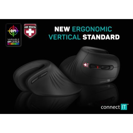 CONNECT IT CMO-2900-BK - Ergonomiczna mysz bezprzewodowa 800/1200/1600 DPI 1xAA czarna