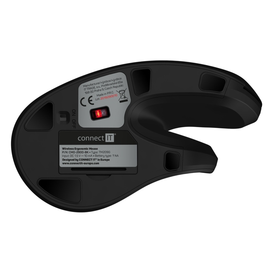 CONNECT IT CMO-2900-BK - Ergonomiczna mysz bezprzewodowa 800/1200/1600 DPI 1xAA czarna