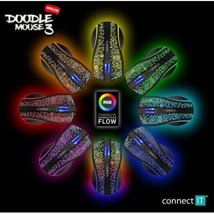 CONNECT IT CMO-3530-DD - LED RGB Bezprzewodowa akumulatorowa mysz gamingowa 800/1200/1600/2400/4800 DPI 600 mAh czarny
