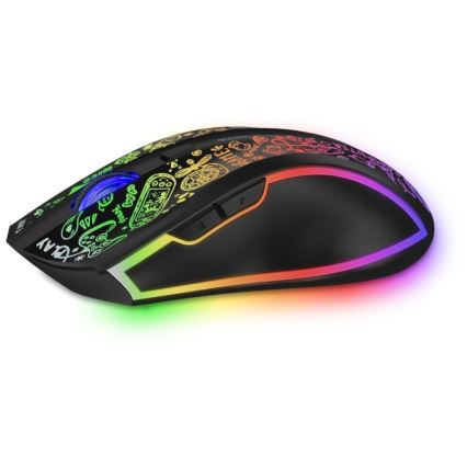 CONNECT IT CMO-3530-DD - LED RGB Bezprzewodowa akumulatorowa mysz gamingowa 800/1200/1600/2400/4800 DPI 600 mAh czarny