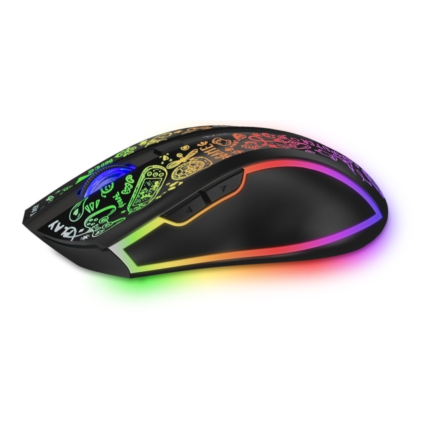 CONNECT IT CMO-3530-DD - LED RGB Bezprzewodowa akumulatorowa mysz gamingowa 800/1200/1600/2400/4800 DPI 600 mAh czarny