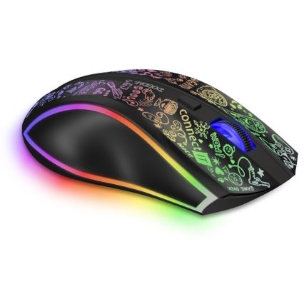 CONNECT IT CMO-3530-DD - LED RGB Bezprzewodowa akumulatorowa mysz gamingowa 800/1200/1600/2400/4800 DPI 600 mAh czarny