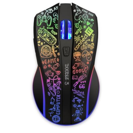 CONNECT IT CMO-3530-DD - LED RGB Bezprzewodowa akumulatorowa mysz gamingowa 800/1200/1600/2400/4800 DPI 600 mAh czarny