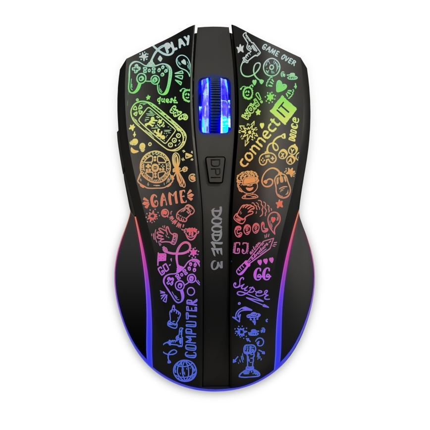 CONNECT IT CMO-3530-DD - LED RGB Bezprzewodowa akumulatorowa mysz gamingowa 800/1200/1600/2400/4800 DPI 600 mAh czarny