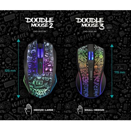 CONNECT IT CMO-3530-DD - LED RGB Bezprzewodowa akumulatorowa mysz gamingowa 800/1200/1600/2400/4800 DPI 600 mAh czarny