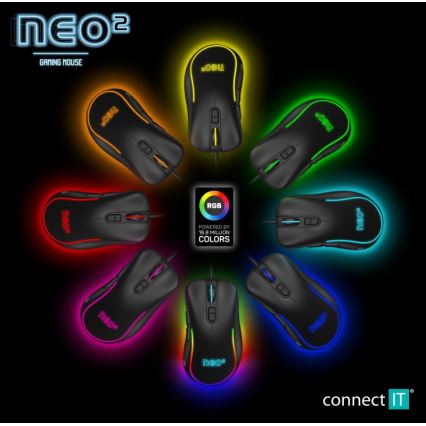 CONNECT IT CMO-3589-BK - LED RGB Przewodowa mysz gamingowa 200-7200 DPI czarna