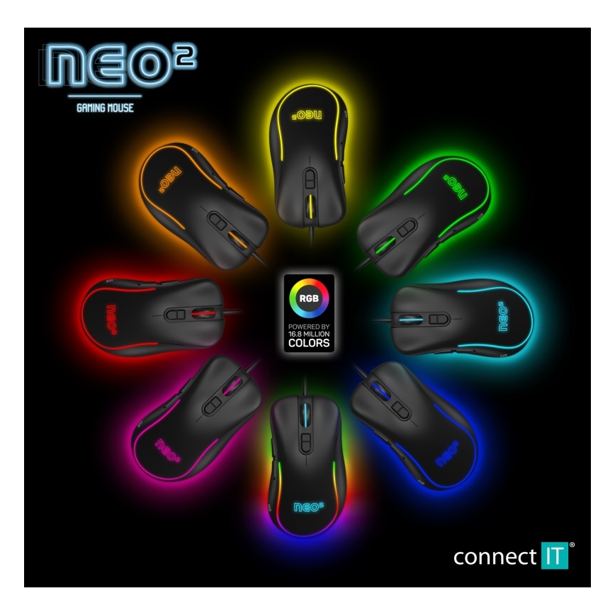 CONNECT IT CMO-3589-BK - LED RGB Przewodowa mysz gamingowa 200-7200 DPI czarna