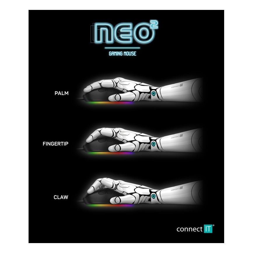 CONNECT IT CMO-3589-BK - LED RGB Przewodowa mysz gamingowa 200-7200 DPI czarna