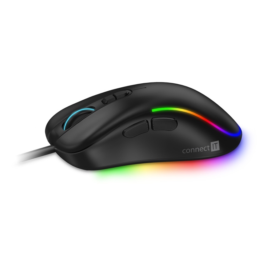 CONNECT IT CMO-3589-BK - LED RGB Przewodowa mysz gamingowa 200-7200 DPI czarna