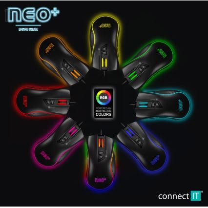 CONNECT IT CMO-3591-BK - LED RGB Przewodowa mysz gamingowa 500-7200 DPI czarny
