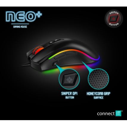 CONNECT IT CMO-3591-BK - LED RGB Przewodowa mysz gamingowa 500-7200 DPI czarny