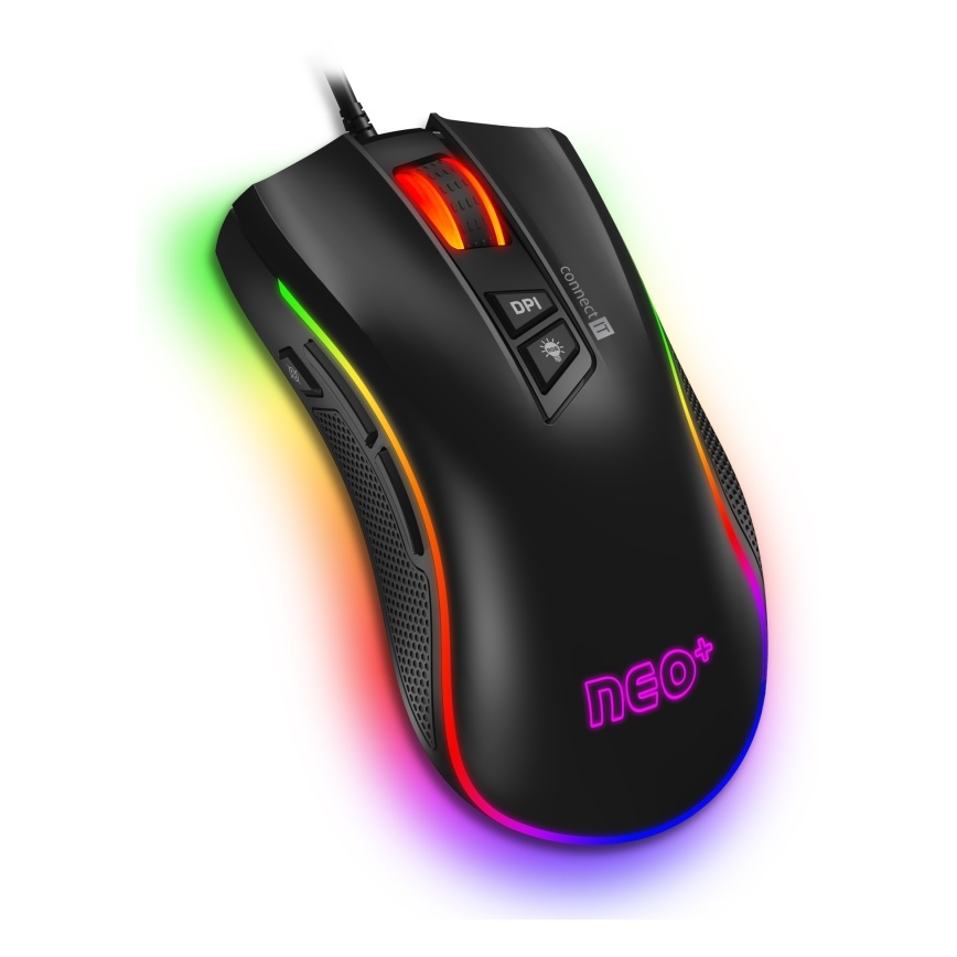 CONNECT IT CMO-3591-BK - LED RGB Przewodowa mysz gamingowa 500-7200 DPI czarny