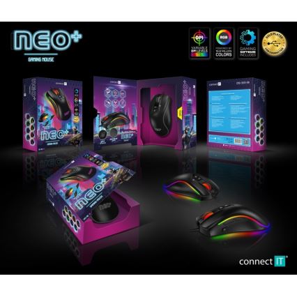CONNECT IT CMO-3591-BK - Przewodowa mysz gamingowa LED RGB 500-7200 DPI czarna