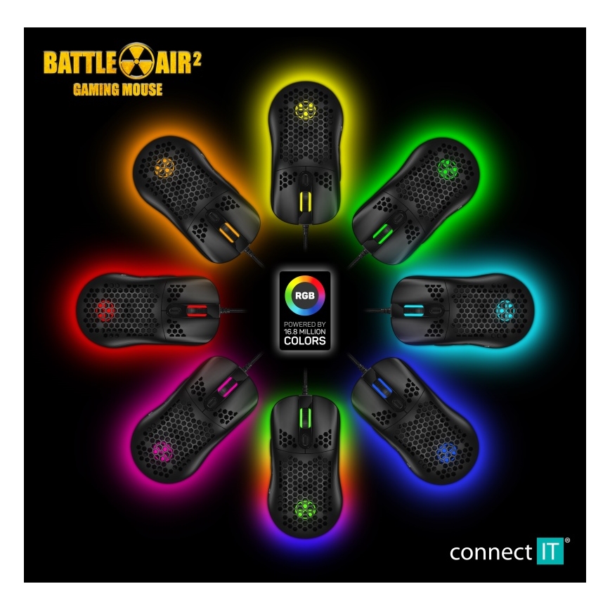CONNECT IT CMO-5511-BK - LED RGB Przewodowa mysz gamingowa 200-12800 DPI czarny