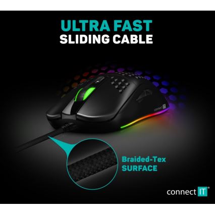 CONNECT IT CMO-5511-BK - LED RGB Przewodowa mysz gamingowa 200-12800 DPI czarny