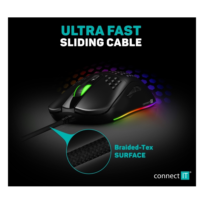 CONNECT IT CMO-5511-BK - LED RGB Przewodowa mysz gamingowa 200-12800 DPI czarny