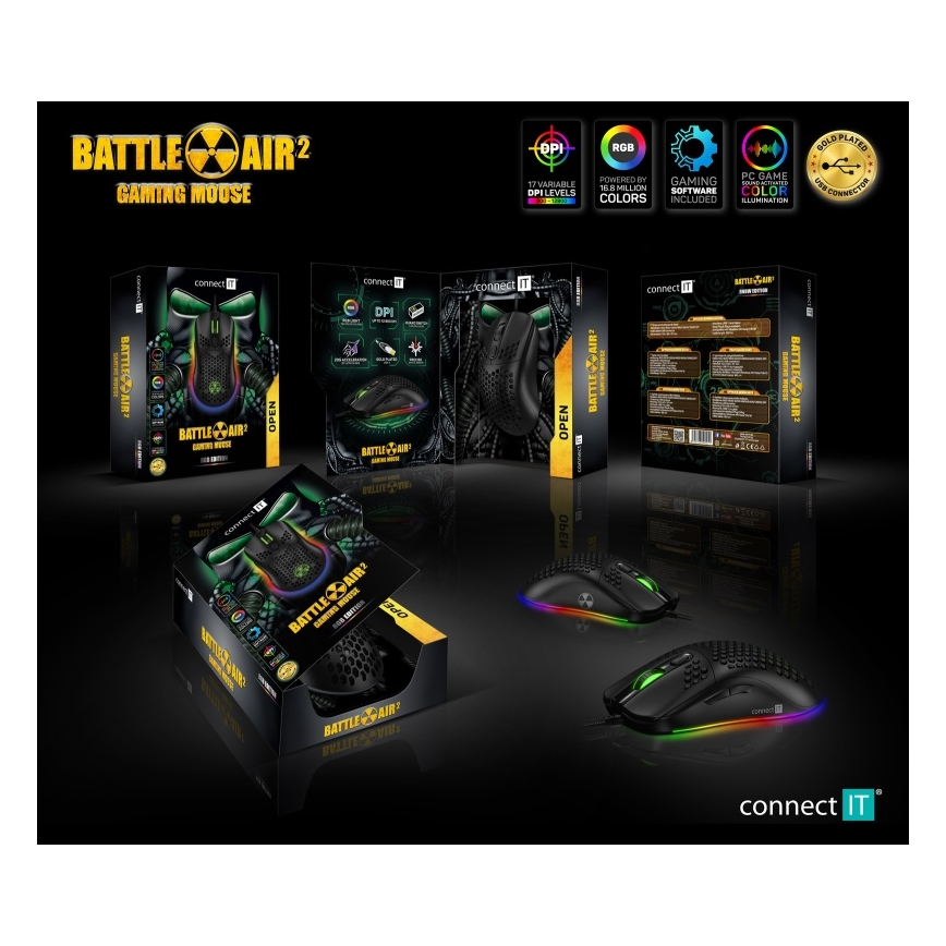 CONNECT IT CMO-5511-BK - LED RGB Przewodowa mysz gamingowa 200-12800 DPI czarny