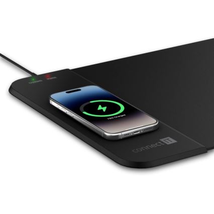 CONNECT IT CMP-2500-LG - Podkładka pod klawiaturę i mysz z Qi bezprzewodowym ładowaniem 80x30 cm czarna