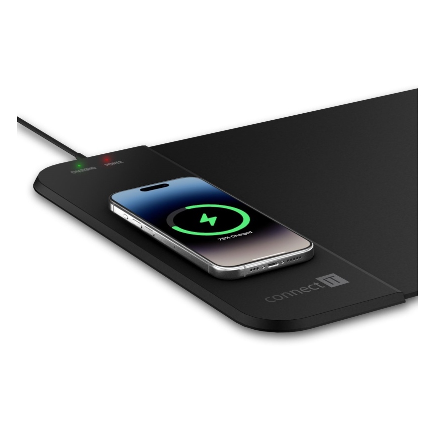 CONNECT IT CMP-2500-LG - Podkładka pod klawiaturę i mysz z Qi bezprzewodowym ładowaniem 80x30 cm czarna