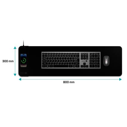 CONNECT IT CMP-2500-LG - Podkładka pod klawiaturę i mysz z Qi bezprzewodowym ładowaniem 80x30 cm czarna
